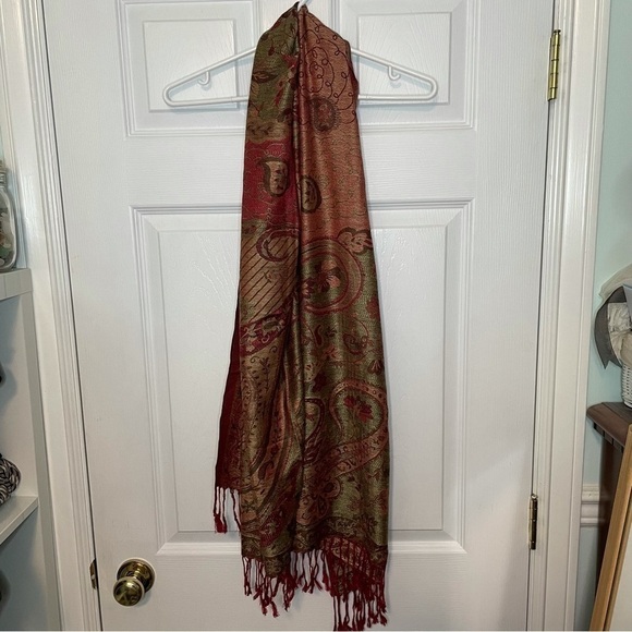 PASHMINA Scarf Red and Green printed 100% pashmina - Picture 4 of 6
